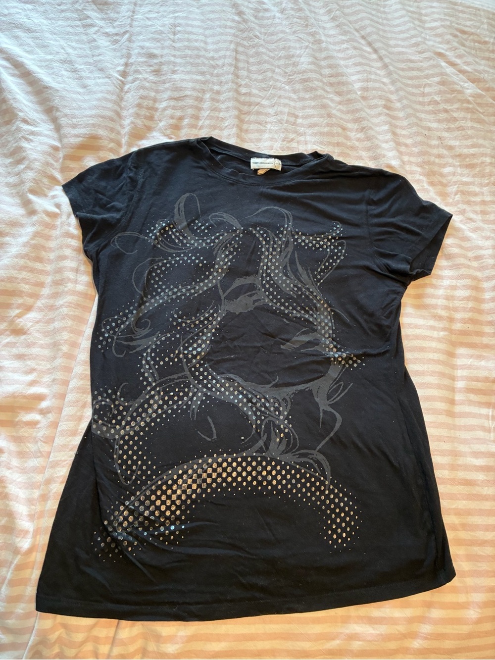 Black Women's Short-Sleeve Graphic Tee with Stud Detail